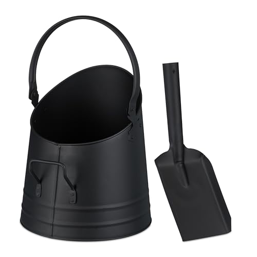 Relaxdays Coal Bucket with Shovel, 6.5 L, Scuttle, Bin for Charcoal, Pellets & Briquettes, Fireplace Accessories, Black