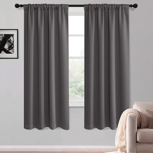 KGORGE 63 inch Curtains 2 Panel Set, Blackout Privacy Thermal Insulation Noise Reducing Grommet Curtain Drapes for Bedroom and Living Room, W52 x L63 inches,Back Tab Rod Pocket, Grey, 2 Panels