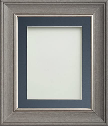 Frame Company Drummond Gunmetal Grey Photo Frame, Blue Mount, 10x8 for 7x5 inch, fitted with perspex