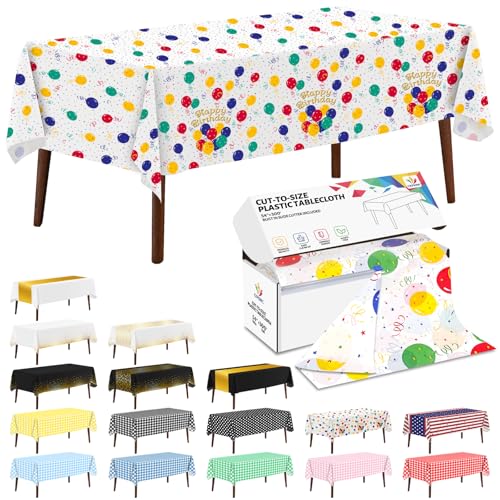 CXPSINC 54 Inch X 300 Feet Plastic Table Cover Roll Disposable Tablecloth with Slide Cutter for All Type/Shape Tables - Party, Banquet, Birthdays, Weddings(Balloon, 300 Feet)