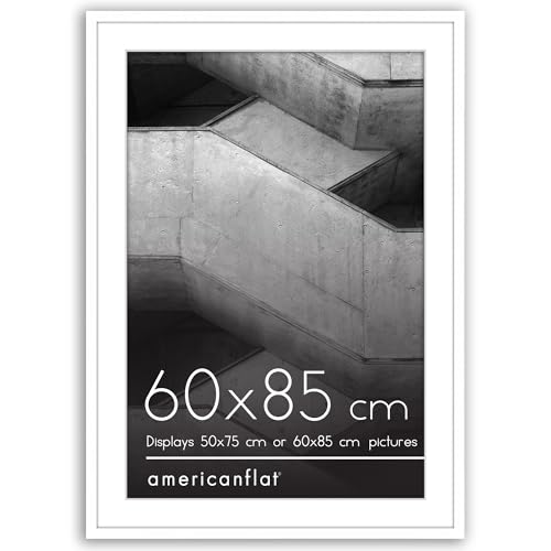 Americanflat 60x85 cm Picture Frame with Polished Plexi Cover - Use as 50x75 cm Wall Photo Frame with Mount or Display 85x60 cm Photo without Mount - Streamline Collection - White