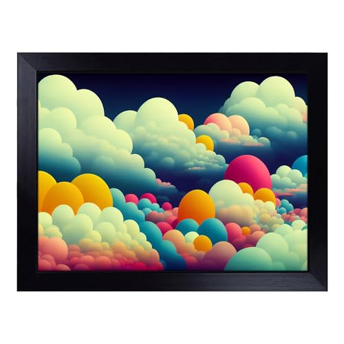 Lap Tray with Bean Bag Cushion, Bubblegum Clouds - Handmade in the UK, Raised Wooden Edge, Padded Cushion, Heat-Resistant Wipe-Clean Surface, for Meals, Laptops and Crafts