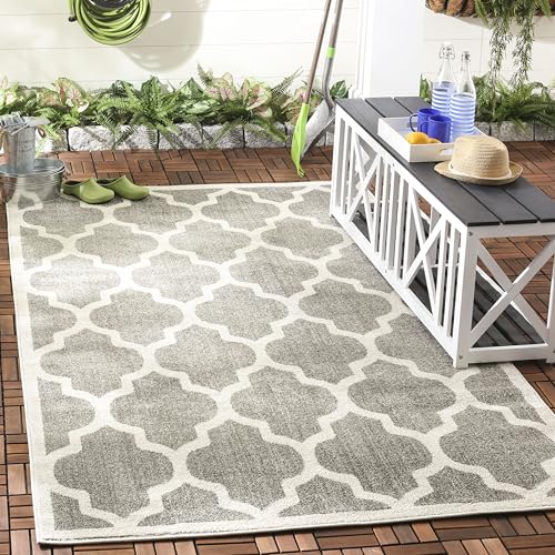 SAFAVIEH Geometric Rug for Living Room, Dining Room, Bedroom - Amherst Collection, Short Pile, in Dark Grey and Beige, 152 X 244 cm