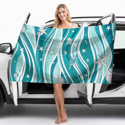 "ARefugen Wave Magnetic Beach Towel - 74.8""x30"" Sand Free Quick Dry Microfiber Towel with Built-in Magnets Lightweight for Beach Chair Car Door Pool Travel Camping Yoga with Storage Bag"