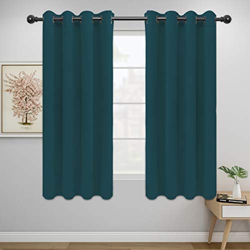 Easy-Going Blackout Curtains for Bedroom, Solid Thermal Insulated Grommet and Noise Reduction Window Drapes, Black Out Room Darkening Curtains for Living Room, 2 Panels(52x63 in,Peacock Blue)