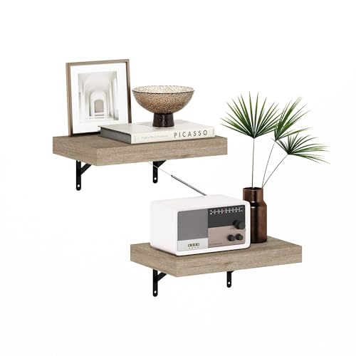 Furinno TANNA Floating Shelves for Wall Set of 2, 15-Inch Wall Shelf, Wall Mounted Shelf, for Bathroom, Home Office, Living Room, Natural