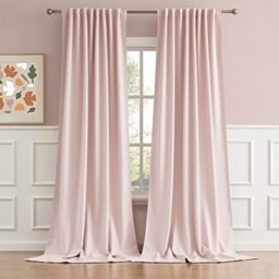 DUALIFE Back Tab and Rod Pocket Curtains 120 Inches Long - Thermal Insulated Living Room Blackout Curtains Panels for Girls Room Nursery (52 by 120 Inch, 2 Panels, Baby Pink)