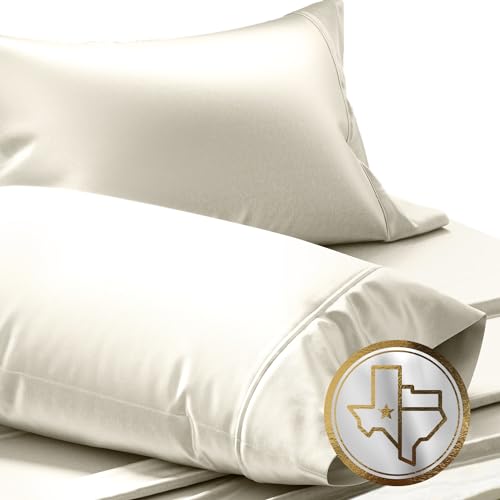 TEXAS LINEN CO. 100% Egyptian Cotton Standard/Queen Size Pillow Cases Set of 2-1000 Series Lonestar Lovin' Collection Pillow Cover - Cooling Ivory Pillowcases Set of 2 for Standard/Queen Pillows