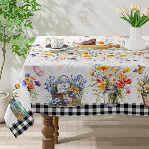 cusugbaso Spring Square Tablecloth 52x52 Inches, Flower Vase Tablecloth Spring Decorations for Home, Spring Table Cloth Rectangle for Party, Home