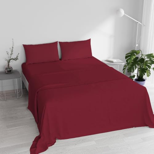 Italian Bed Linen Elegant Bed Linen Set (Flat 250x300, Fitted Sheet 170x200cm+2 Pillowcases 52x82cm), Bordeaux, DOUBLE