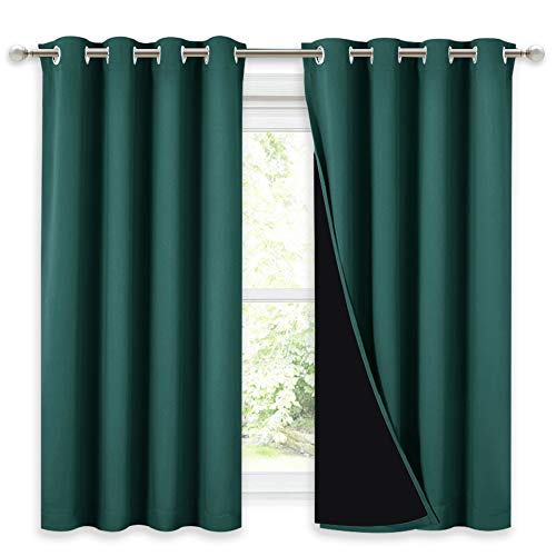 NICETOWN 100% Blackout Curtain with Black Liner, Thermal Insulated 2-Layer Lined Drape, Room Cooling Small Window Drapery for Dining Room (Hunter Green, 1 Panel, 52 inches W by 54 inches L)