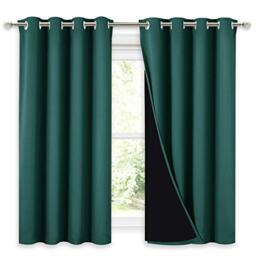 NICETOWN 100% Blackout Curtain with Black Liner, Thermal Insulated 2-Layer Lined Drape, Room Cooling Small Window Drapery for Dining Room (Hunter Green, 1 Panel, 52 inches W by 54 inches L)