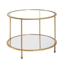 HAKU Side table round, gold metal, 5 mm safety glass, 4 mm mirror - Dimensions: H 45 x Ø 60 cm Style: Art Deco