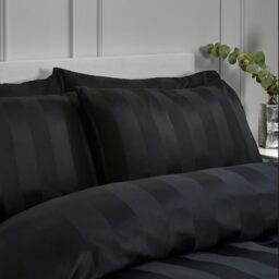 Catherine Lansfield So Soft Satin Stripe Standard Pillowcase Pack of 4 Black