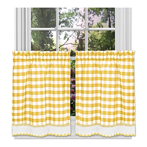 "Achim Home Furnishings, Yellow & White Buffalo Check Window Curtain Tier Pair, 58"" x 36"""