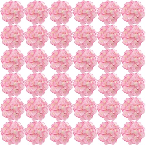 FagusHome Silk Hydrangea Heads 36 Pcs Artificial Flowers Heads and 3 Dozens Stems Fake Hydrangea Flowers with Stems for Home Wedding Decor (Dark Pink)