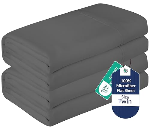 Royale Linens 2 Pack Bulk Flat Sheet Set - Top Sheets - Soft 1800 Microfiber - Wrinkle & Stain Resistant - for Hotel, Massage Table, Hospital, Dorm - Twin Flat Sheet Sold Separately (Twin, Grey)
