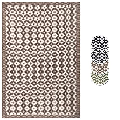Hanse Home Jakarta Flat Weave Indoor and Outdoor Rug, Weatherproof, Modern Geometric Diamond Pattern Design for Living Room, Bedroom, Balcony, Patio, Garden - Beige/Cream, 120 x 170 cm