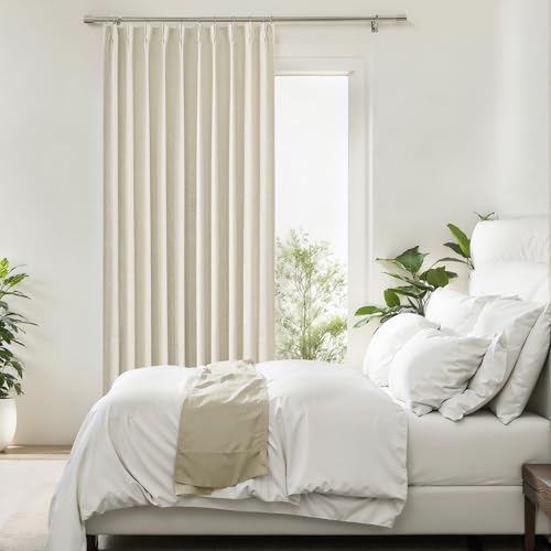 "Central Park Sand Pinch Pleat Blackout Curtain Panel with Hook, 60""Wx90""Lx2 - with Full Blackout Liner, Linen Textured, Thermal Insulated, Room Darkening, Window Treatment Drape, Living Room Bedroom"