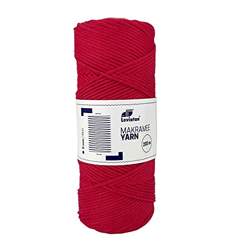 Leviatan Natural Thread - 200m Super Soft Single Twisted Cord - 100% Cotton Thread - Macram?? Rope for Handicrafts - Wedding and Christmas Decorations - 3mm x 200m - Red
