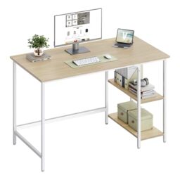 VASAGLE Computer Desk, Office Desk, 120 x 60 x 76 cm, Modern Style, for Study, Bedroom, Living Room, Natural Beige and Pearl White LWD047N02