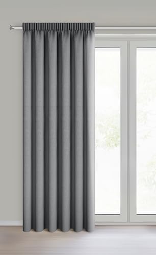 Eurofirany Carly 100% Blackout Curtain with Ruffle Tape and Tunnel, Matt Opaque Curtain for Living Room, Bedroom, H 270 x W 140 cm (Pack of 1), Dark Grey