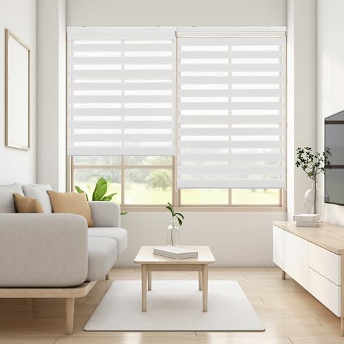 Blindecor - Lira. DoubleLayered Roller Blind, Night and Day, Off- white, 160x250 cm