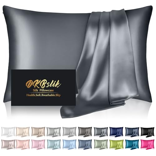 Mulberry Silk Pillow Cases Standard Size, Silk Pillowcase for Hair and Skin, Both Sides Natural Silk Satin Pillowcase for Sleeping Women with Zipper, Gifts for Women Men, Space Grey