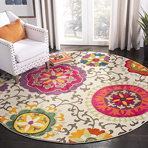 Safavieh Boho Rug for Living Room, Dining Room, Bedroom - Monaco Collection, Short Pile, in Ivory and Multi, 200 x 200 cm