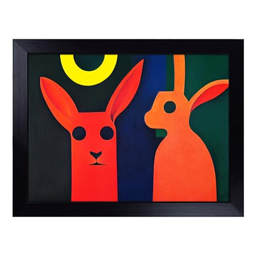 Lap Tray with Bean Bag Cushion, Abstract Hares - Handmade in the UK, Raised Wooden Edge, Padded Cushion, Heat-Resistant Wipe-Clean Surface, for Meals, Laptops and Crafts