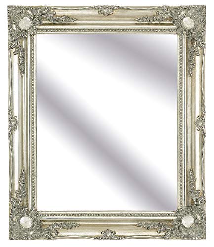 FRAMES BY POST 30inch x 26inch Large Silver Classic Frame Antique Design Ornate Shabby Chic Over Mantle Big Wall Mirror, 76x66,829348970-1