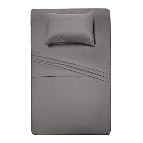 Bed Sheet Set Brushed Microfiber Bedding with Deep Pocket Wrinkle & Fade Resistant, Hypoallergenic Sheet & Pillow Case Set-3 Piece (Twin,Gray)