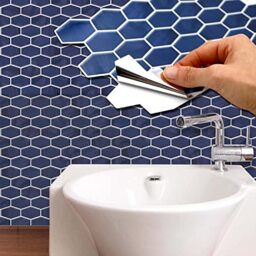 WALPLUS 28.5x14cm@12 pcs Shimmering Blue Honeycomb Hexa Wall Tile Sticker Backsplash Tile Paint Stick on Tiles Peel and Stick Self Adhesive Wall Tiles Stickers for Kitchen Bathroom Tile Transfer