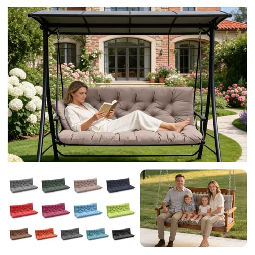 LCYY.TG Porch Swing Cushions, Outdoor Seat Cushion, Outdoor Swing Replacement Cushions???Waterproof Bench Cushion with Backrest and Ties for Patio Porch Garden Backyard (Khaki 60 * 40 in)