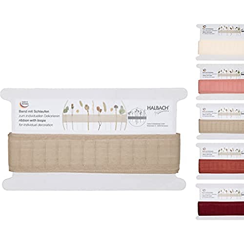 Halbach Seidenb??nder Woven Ribbon with Loops 43 mm x 6 m for Decorating with Dried Flowers or Branches, Gift Ribbon for Dried Flowers, Ribbon for Wreaths with Dried Flowers, Colour: Linen