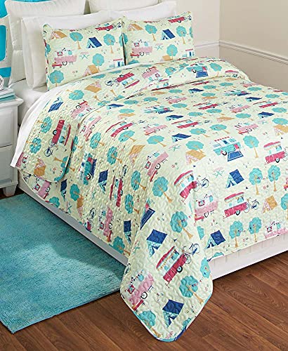 The Lakeside Collection Retro Glamping Lifestyle Full/Queen Bed Quilt Set with 2 Pillow Shams