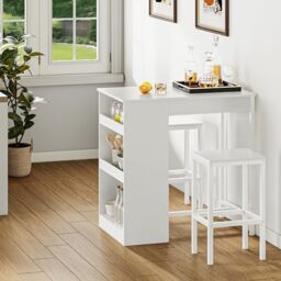 YITAHOME Breakfast Bar Table and Stools Set, Bar Table Set with Bar Stools, Breakfast Bar Dining Bar Tables Footrest and Storage Shelf for Kitchen Dining Room Pub Industrial Steel Frame(White)