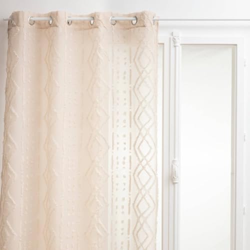 Atmosphera Sama Net Curtain with Jacquard Motif 140 x 240 cm Linen