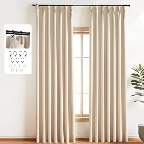 MaKefeile Pinch Pleated Curtains 2 Panels Blackout Pinch Pleated Drapes for Bedroom Living Room???Black Liner Thermal Insulated Draperies with Hooks&Curtain Ring W40 x H72 Inch Beige