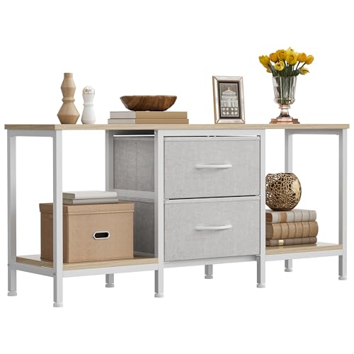 YITAHOME TV Stand, TV Cabinet up to 47 Inch, TV Unit with 2 Fabric Drawers and 2 Open Shelves, 110 x 30 x 50cm Chest of Drawers for Living Room, Entertainment Room, Bedroom Furniture, Steel Frame