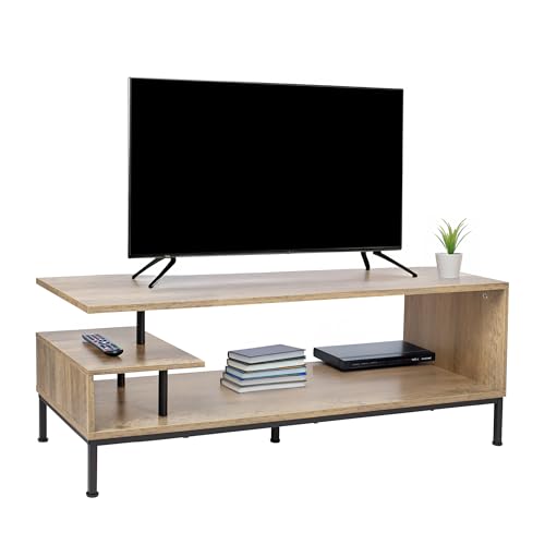 "Relaxdays TV Lowboard with 3 Shelves, Open Stand up to 55"", 40 x 106 x 39.5 cm, Natural/Black"