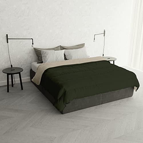 Italian Bed Linen Winter Duvet “Oslo” Double-face, Military Green/Cream, 250x200cm