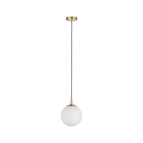 Paulmann Nordic Menja Pendant Lamp, Max. 1x20W, E27, White/Brushed Brass, 230V, Glass/Metal, Dimmable, 21cm(L) x 21cm(W) x 110cm(H), Living Room