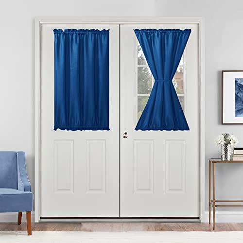 Hiasan French Door Curtains Privacy, Rod Pocket Semi Sheer Front Curtain for Door Window, 1 Panel (Royal Blue, W 24 inch x L 40 inch)