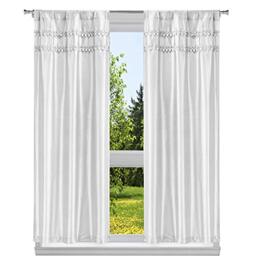 Duck River Textile Diamond Trim Faux Silk Curtain Set, White, 38x84