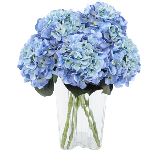 "Coferset 3Pcs Blue Hydrangea Artificial Flowers 24.8"" Real Touch Large Faux Hydrangea Latex Fake Flowers with Bendable Stems for Indoor & Outdoor Decor, Wedding Bouquet Centerpieces(Light Blue)"