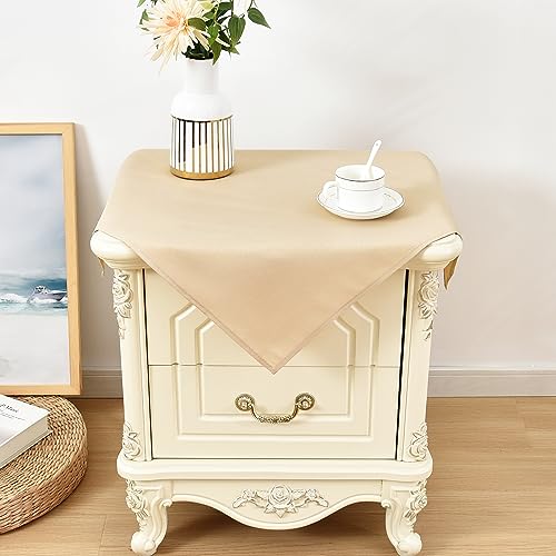 Wolkemer 2 Pack Small Square Tablecloth - 24 x 24 Inch Washable Fabric Table Cloth Beige Table Cover for Nightstand End Bedside Tabletop Decoration