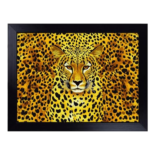 Lap Tray with Bean Bag Cushion, Cheetah Pattern - Handmade in the UK, Raised Wooden Edge, Padded Cushion, Heat-Resistant Wipe-Clean Surface, for Meals, Laptops and Crafts
