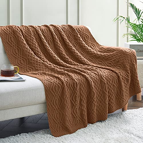 Aormenzy Brown Cable Knit Throw Blanket, Soft & Warm Knitted Blanket Throw for Couch Bed Sofa Living Room, 50 x 60 inch