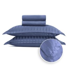 Pure Cotton 5-Piece Bed Linen Set for 2 People, 100% Cotton Satin, 200 Thread Count, 120 g/m², Oeko-Tex, Flat Sheet 240 x 300 cm, 2 Fitted Sheets 90 x 200 x 30 cm, 2 Pillowcases 50 x 70 cm, Dobby Blue